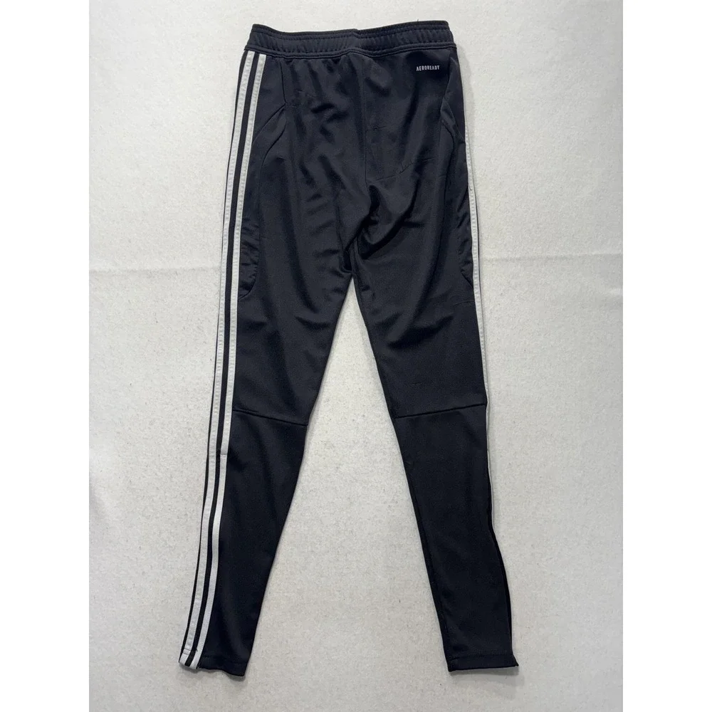 Adidas Track Pants Mens XS Black AEROREADY Elastic Waist Side Stripe Tapered